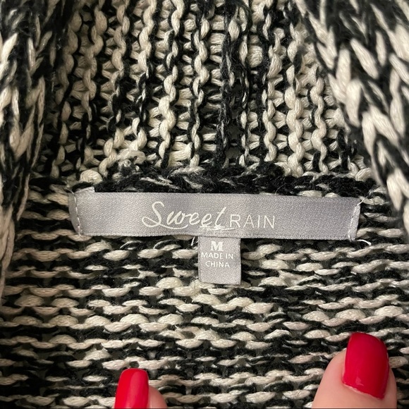 Sweet Rain Black & Ivory Marled Long Cardigan Sweater with pockets. Size Medium - Picture 2 of 8